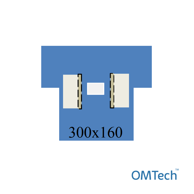 Покриття операційне OMTech™ для лапароскопії №8 300х160см на дугу, з абдомінальним адгез. опер. полем 30х25см та двома кишенями 40х30см (СММС - 35 г/м2)
